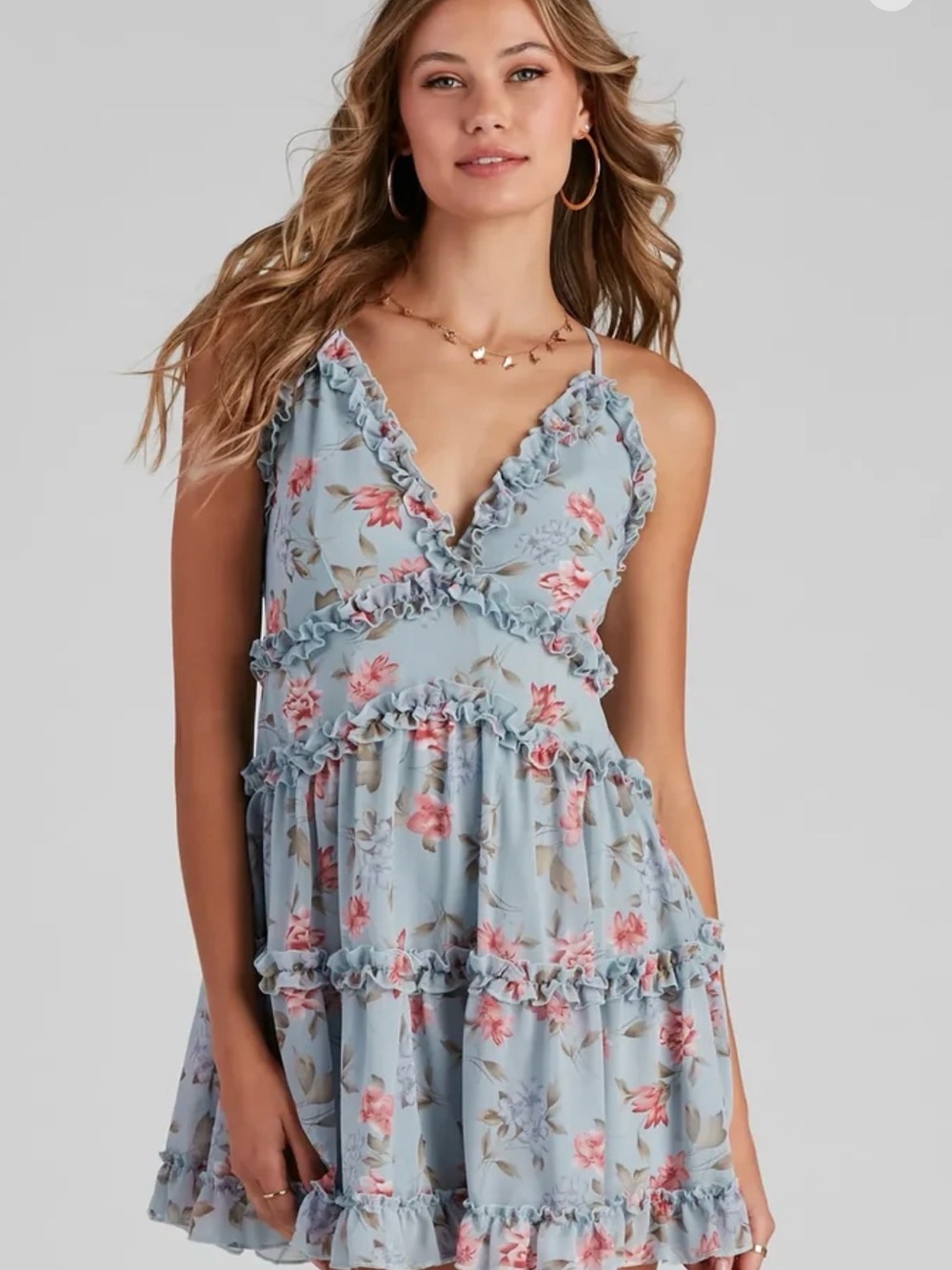 Windsor Flirty In Floral Chiffon Babydoll Dress - sz Small